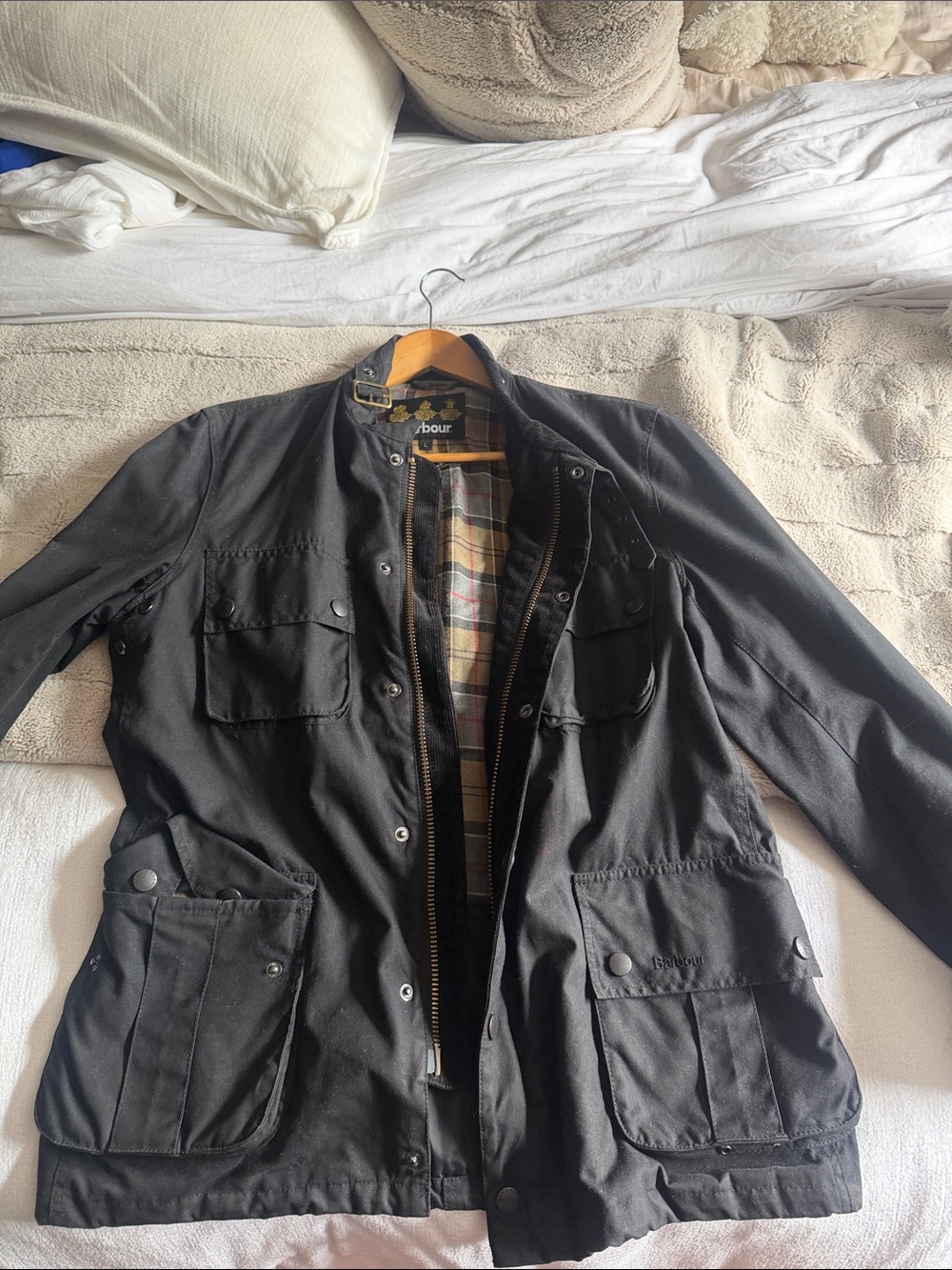 Barbour Black Field Jacket with Tartan Lining